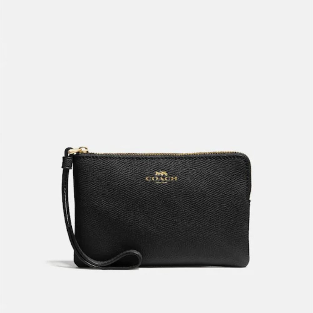Coach Corner Zip Wristlet - Black/Light Gold